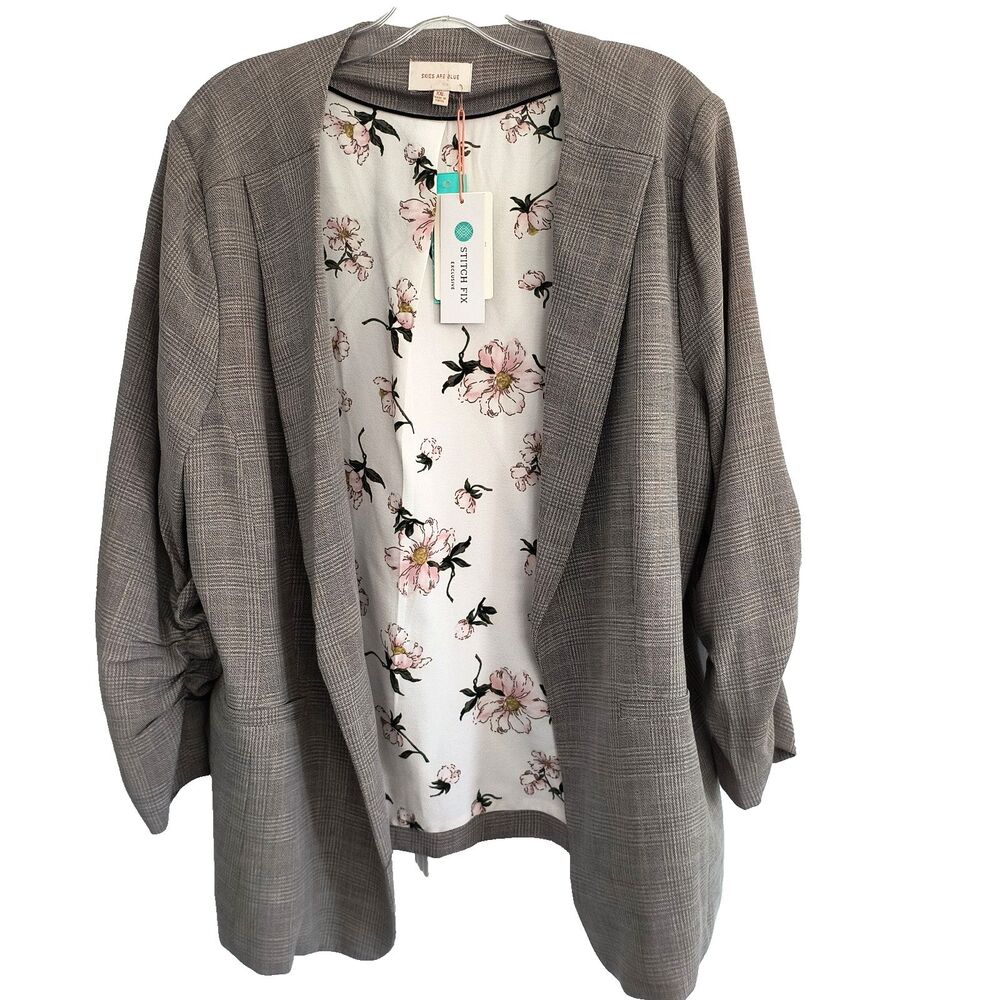 Skies Are Blue Raja Blazer NEW XXL Gray Ruched Sleeve Lined Open Career Travel